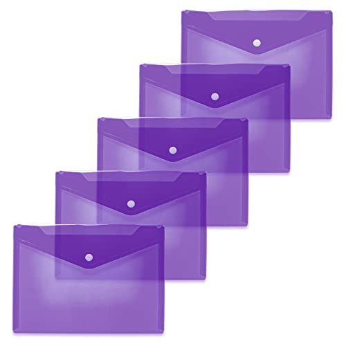 HERMA 20061 Dokumententaschen A5 transparent violett lila, 5 Stück, kleine Sichttaschen Umschläge mit Druckknopf, Briefumschläge aus Plastik für Schule, Uni, Büro, Reise von HERMA