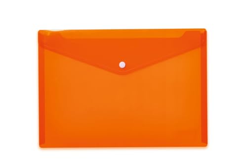 HERMA 20074 Dokumententasche A4 Transparent Orange, 5 Stück, kleine Sichttaschen Umschlag mit Druckknopf, Briefumschlag aus Plastik für Schule, Uni, Büro, Reise von HERMA