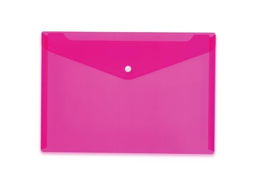 HERMA 20075 Dokumententasche A4 Transparent Pink Rosa, 5 Stück, kleine Sichttaschen Umschlag mit Druckknopf, Briefumschlag aus Plastik für Schule, Uni, Büro, Reise von HERMA