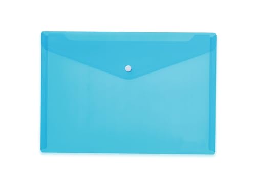 HERMA 20076 Dokumententasche A4 Transparent Hellblau, 5 Stück, kleine Sichttaschen Umschlag mit Druckknopf, Briefumschlag aus Plastik für Schule, Uni, Büro, Reise von HERMA
