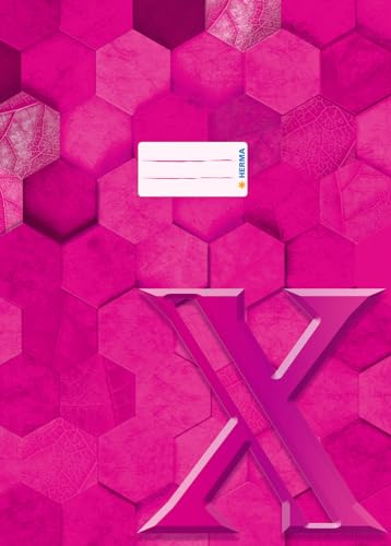 HERMA 20084 Heftumschlag A4 Karton Pink, 10 Stück, veredelte Hefthülle mit Beschriftungsfeld aus stabilem & extra starkem Papier, Heftschoner mit Hexagon Muster Motiv für Schulhefte, farbig von HERMA