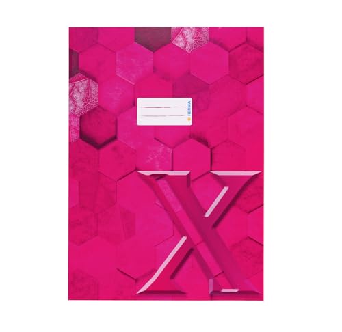 HERMA 20084 Heftumschlag A4 Karton Pink, veredelte Hefthülle mit Beschriftungsfeld aus stabilem & extra starkem Papier, Heftschoner mit Hexagon Muster Motiv für Schulhefte, farbig von HERMA