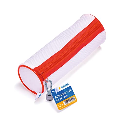 HERMA 20255 Federmäppchen Federtasche transparent rot, großes Schulmäppchen für Stifte mit Reißverschluss, Schlamppermäppchen für Jungen, Mädchen, Teenager, Kinder, Erwachsene von HERMA