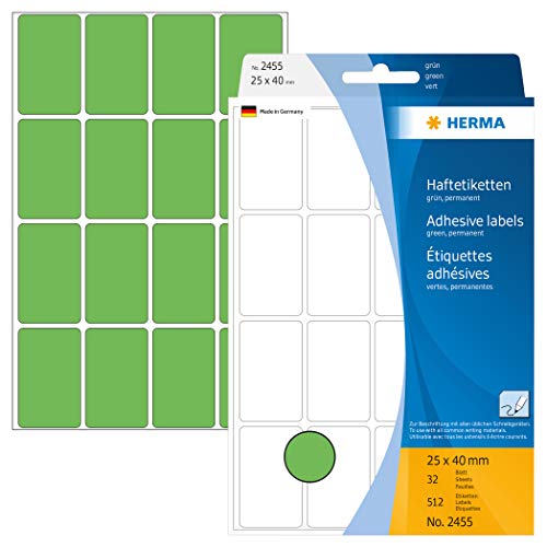 HERMA 2455 Vielzweck-Etiketten, 768 Stück, 25 x 40 mm, 24 pro Bogen, selbstklebend, Haushaltsetiketten zum Beschriften, matt, blanko Papier Klebeetiketten Aufkleber, grün von HERMA