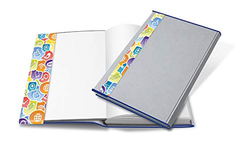 HERMA 26265 Buchumschlag 26,5 x 54 cm HERMÄX Design Social Icons, Buchhülle mit Beschriftungsetikett und Kantenschutz aus abwischbarer Polypropylen-Folie, Buchschoner für Schulbücher, transparent von HERMA