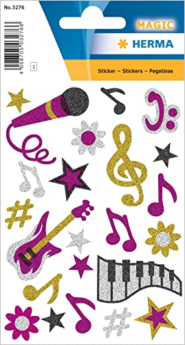 HERMA 3276 Aufkleber Musik Glitzer, 22 Stück, Musiknoten Sticker mit Mikrofon Gitarre Notenschlüssel Blumen Sterne Motiv, Kinder Etiketten für Fotoalbum Tagebuch Poesiealbum Scrapbooking Geburtstag HERMA 3276 Aufkleber Musik Glitzer, 22 Stück, Musiknoten Sticker mit Mikrofon Gitarre Notenschlüssel Blumen Sterne Motiv, Kinder Etiketten für Fotoalbum Tagebuch Poesiealbum Scrapbooking Geburtstag von HERMA