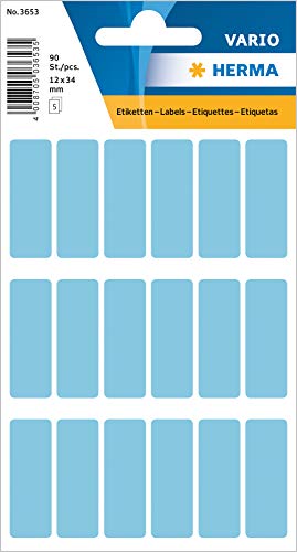 HERMA 3653 Vielzweck-Etiketten, 90 Stück, 12 x 34 mm, 18 pro Bogen, selbstklebend, Haushaltsetiketten zum Beschriften für Kalender Planer Basteln, matt, blanko Papier Klebeetiketten Aufkleber, blau von HERMA