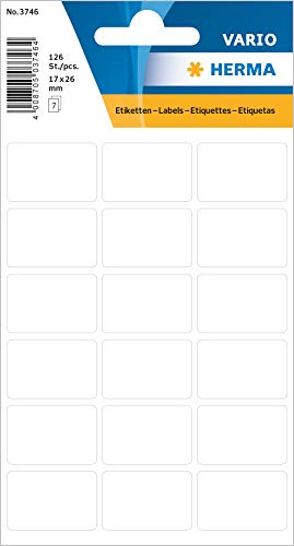 HERMA 3746 Vielzweck-Etiketten, 126 Stück, 17 x 26 mm, 18 pro Bogen, selbstklebend, Haushaltsetiketten zum Beschriften für Kalender Planer Basteln, matt, blanko Papier Klebeetiketten Aufkleber, weiß HERMA 3746 Vielzweck-Etiketten, 126 Stück, 17 x 26 mm, 18 pro Bogen, selbstklebend, Haushaltsetiketten zum Beschriften für Kalender Planer Basteln, matt, blanko Papier Klebeetiketten Aufkleber, weiß von HERMA