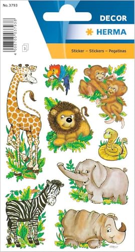 HERMA 3793 Aufkleber Dschungeltiere klein groß, 24 Stück, Tiere Sticker mit Zebra Löwe Giraffe Affe Elefant Motiv, Kinder Etiketten für Fotoalbum Tagebuch Scrapbooking Geburtstag Deko DIY Basteln HERMA 3793 Aufkleber Dschungeltiere klein groß, 24 Stück, Tiere Sticker mit Zebra Löwe Giraffe Affe Elefant Motiv, Kinder Etiketten für Fotoalbum Tagebuch Scrapbooking Geburtstag Deko DIY Basteln von HERMA