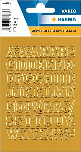 HERMA 4183 Buchstaben Aufkleber gold, 56 Stück, Schriftgröße 12 mm, selbstklebend, klein, Alphanet Sticker Klebebuchstaben A-Z aus Folie zum Aufkleben von HERMA