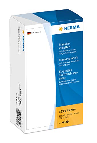 HERMA 4329 Frankieretiketten für Frankiermaschinen, doppelt, 163 x 45 mm, 500 Stück, selbstklebend, matt, 2fach Papier Frankier-Etiketten Klebeetiketten Aufkleber, weiß HERMA 4329 Frankieretiketten für Frankiermaschinen, doppelt, 163 x 45 mm, 500 Stück, selbstklebend, matt, 2fach Papier Frankier-Etiketten Klebeetiketten Aufkleber, weiß von HERMA