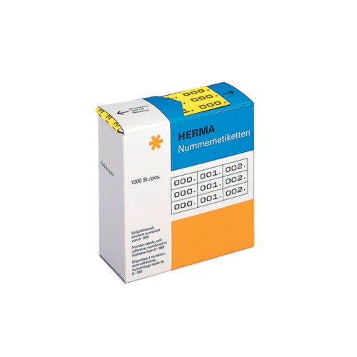 HERMA 4801 Nummernetiketten Zahlen 0-999, dreifach, 3000 Stück, 22 x 10 mm, selbstklebend, matt, 3fach fortlaufende Papier Zahlenetiketten Anlagenummern in Spenderbox, gelb HERMA 4801 Nummernetiketten Zahlen 0-999, dreifach, 3000 Stück, 22 x 10 mm, selbstklebend, matt, 3fach fortlaufende Papier Zahlenetiketten Anlagenummern in Spenderbox, gelb von HERMA