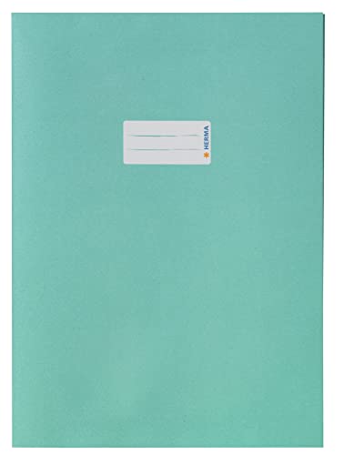 HERMA 5527 Heftumschläge A4 Papier Türkis, 10 Stück, Hefthüllen mit Beschriftungsfeld aus extrem kräftigen Papier & satten Farben, Heftschoner Set für Schulhefte, farbig von HERMA