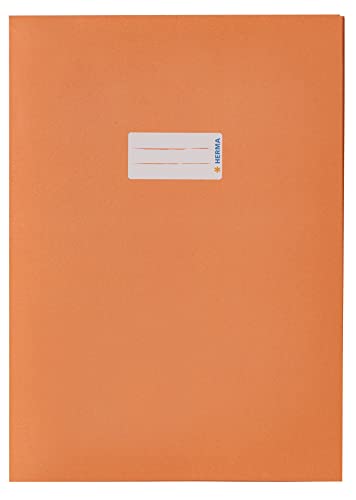 HERMA 5534 Heftumschläge A4 Papier Orange, 10 Stück, Hefthüllen mit Beschriftungsfeld aus extrem kräftigen Papier & satten Farben, Heftschoner Set für Schulhefte, farbig von HERMA