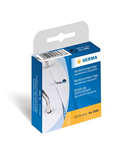 HERMA 5898 Verstärkungsringe auf Rolle, 500 Stück, Ø 12 mm, selbstklebend, reißfeste Lochverstärker Ringlochverstärker, matt, blanko Ringverstärker Lochverstärkungsringe in Spenderbox aus Folie, weiß von HERMA