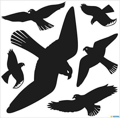 HERMA 5999 Warnvögel Vogel Aufkleber Set für Fensterscheiben groß, 6 Stück, 30 x 30 cm, selbstklebend, ablösbar und wiederverwendbar, Vogelschutz für Fenster aus wetterfester Hart-Folie, schwarz von HERMA