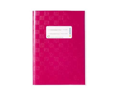 HERMA 7432 Heftumschlag A5 Bast Pink, Hefthülle mit Beschriftungsetikett & Baststruktur aus strapazierfähiger & abwischbarer Polypropylen-Folie, Heftschoner für Schulhefte, farbig von HERMA