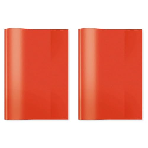 HERMA 7482 Heftumschlag A5 Transparent Rot, Hefthülle aus strapazierfähiger & abwischbarer Polypropylen-Folie, durchsichtige Heftschoner für Schulhefte, farbig (Packung mit 2) von HERMA