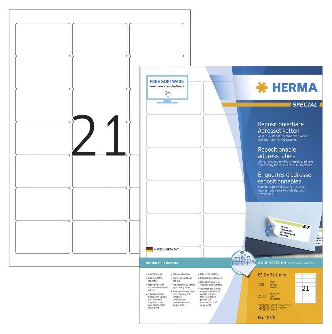 HERMA Adress-Etiketten 10301 63,5 x 38,1 mm weiß von HERMA