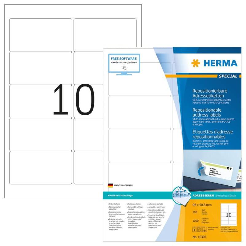 HERMA SPECIAL Adressetiketten weiß 96,0 x 50,8 mm von HERMA