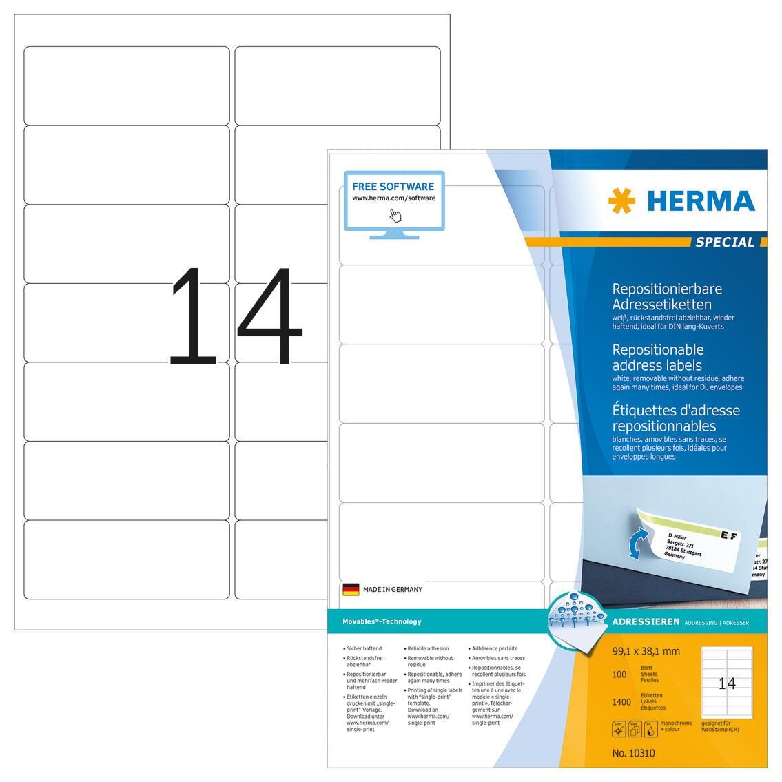 HERMA Adress-Etiketten 10310 99,1 x 38,1 mm weiß von HERMA
