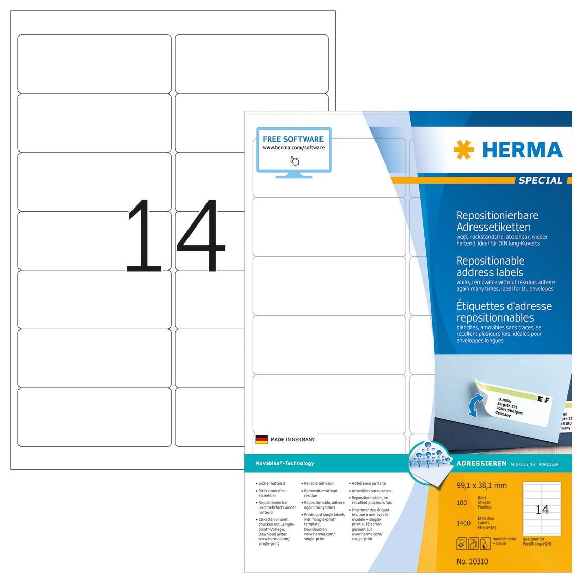 HERMA SPECIAL Adressetiketten weiß 99,1 x 38,1 mm HERMA SPECIAL Adressetiketten weiß 99,1 x 38,1 mm von HERMA