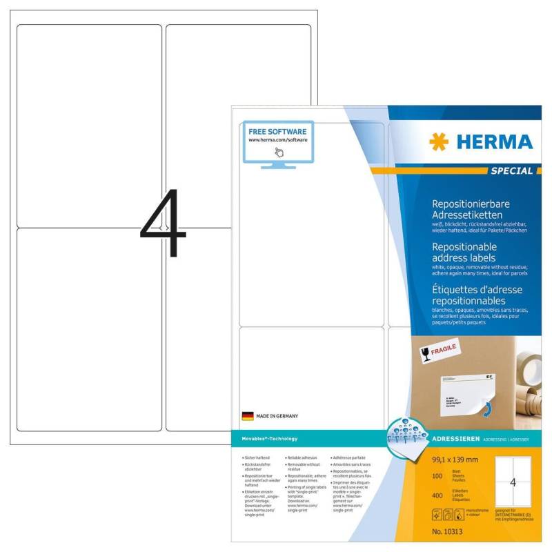 HERMA SPECIAL Adressetiketten weiß 99,1 x 139,0 mm von HERMA