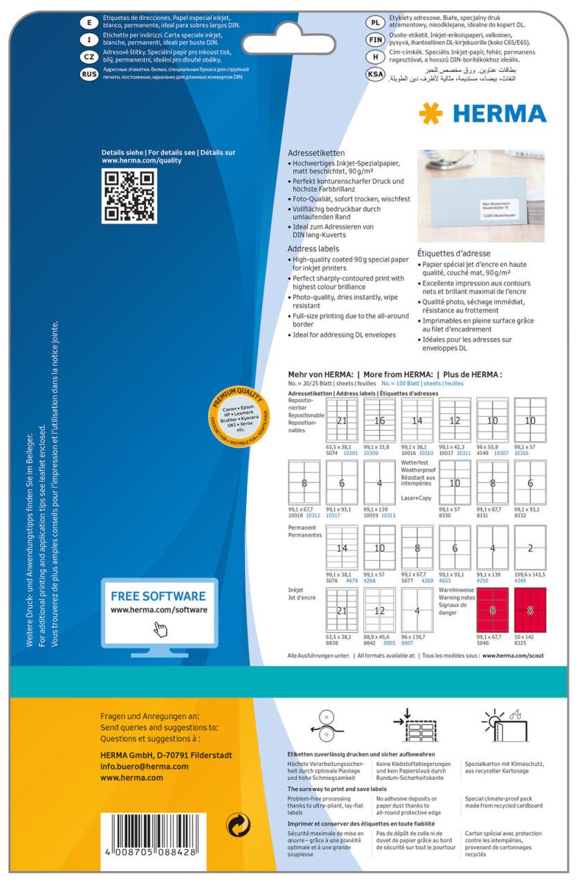 HERMA Adressetiketten 8842 weiß 88,9 x 46,6 mm HERMA Adressetiketten 8842 weiß 88,9 x 46,6 mm von HERMA