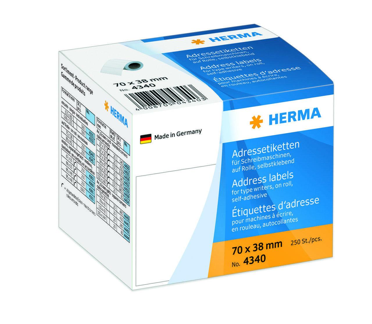 HERMA Adress-Etiketten Adressetik.Rolle 70x38 250St 70,0 x 38,0 mm weiß von HERMA