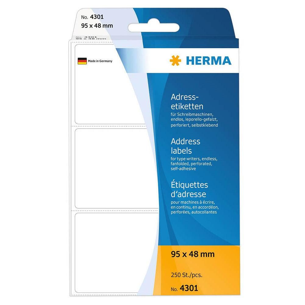 HERMA Adressetiketten 4301 weiß 95,0 x 48,0 mm - 250 Stück von HERMA