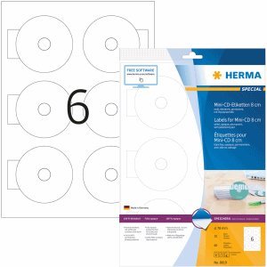 HERMA CD-Etiketten Mini weiß Durchmesser 78mm Special A4 VE=60 Stück von HERMA