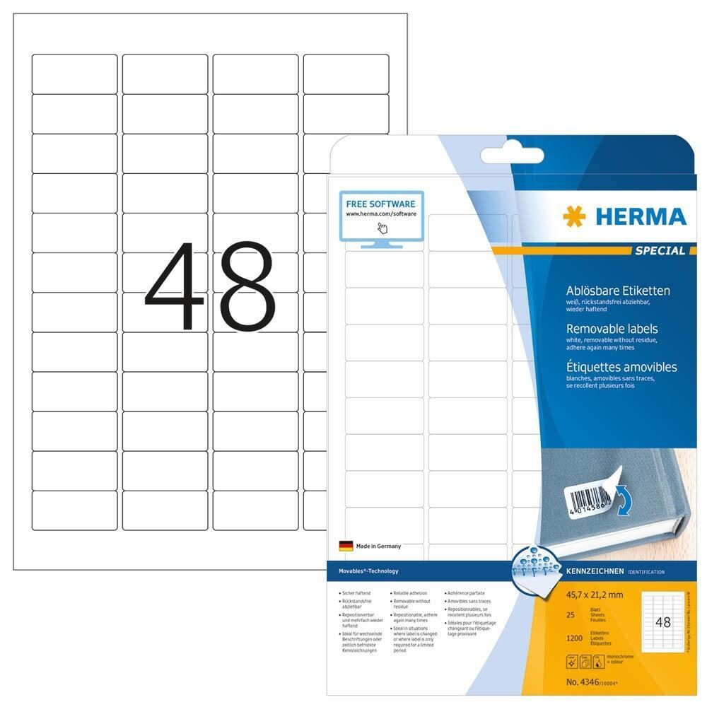 HERMA Etiketten 4346 weiß 45,7 x 21,2 mm - 1.200 Stück von HERMA