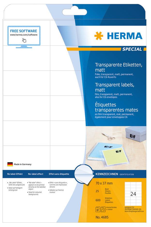 HERMA Folien-Etiketten Folien Etik.Transp.70x37,600St 70,0 x 37,0 mm Transparent von HERMA