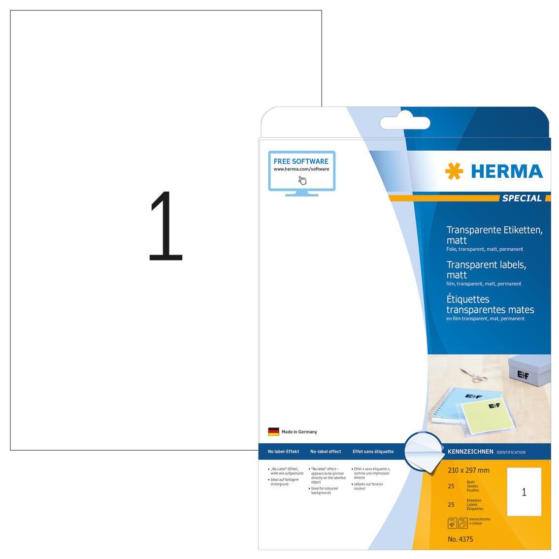 HERMA Folien-Etiketten Folien Etik.Trasp.210x297 210,0 x 297,0 mm Transparent von HERMA