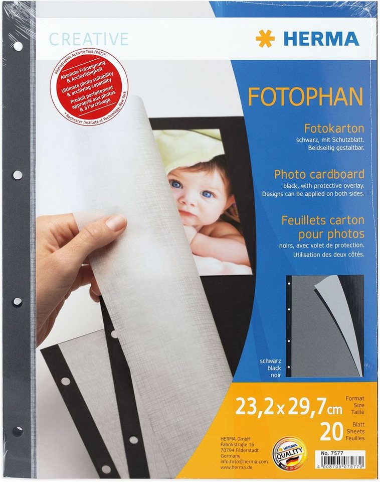 HERMA Fotoalbum Fotokarton 230x297mm schwarz VE=20 Blatt von HERMA