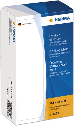 HERMA Frankieretikett, Frankiermaschine, 2 auf Bogen, selbstklebend, Spezialpapier, 163 x 45 mm, weiß (500 Stück), Sie erhalten 1 Packung á 500 Stück von HERMA