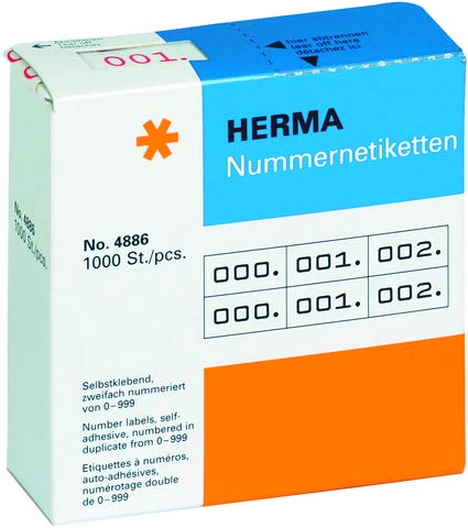 HERMA Nummernetikett, 2fach, 000. - 999, selbstklebend, Papier, 22 x 10 mm, Druckfarbe: rot (1.000 Stück), Sie erhalten 1 Packung á 1000 Stück von HERMA