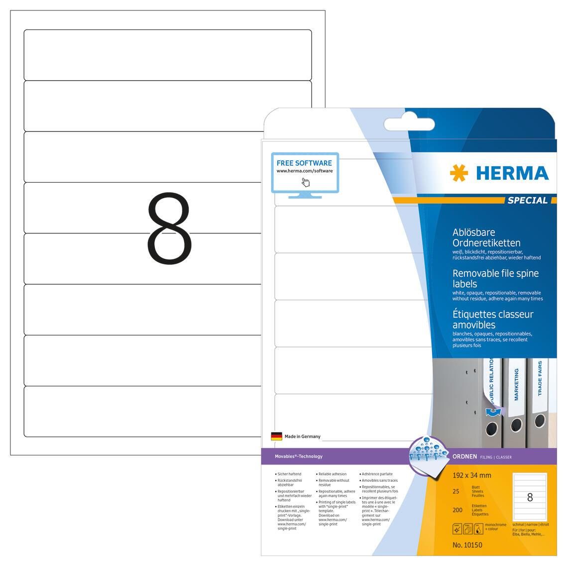 HERMA Ordneretiketten 34,0 x 192,0 mm weiß HERMA Ordneretiketten 34,0 x 192,0 mm weiß von HERMA