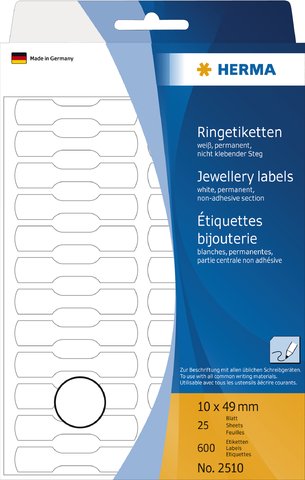 HERMA Ringetikett, Handbeschriftung, auf A4-Bogen, selbstklebend, Spezialpapier, 10 x 49 mm, weiß, matt (600 Stück), Sie erhalten 1 Packung á 600 Stück von HERMA