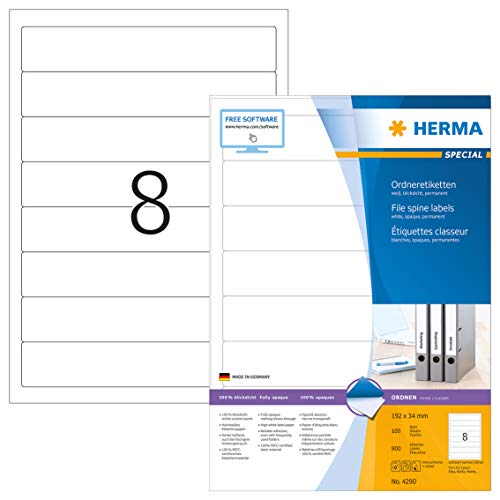 HERMA Rückenschild, selbstklebend, schmal/kurz, 34 x 192 mm, weiß (800 Stück), Sie erhalten 1 Packung á 800 Stück von HERMA
