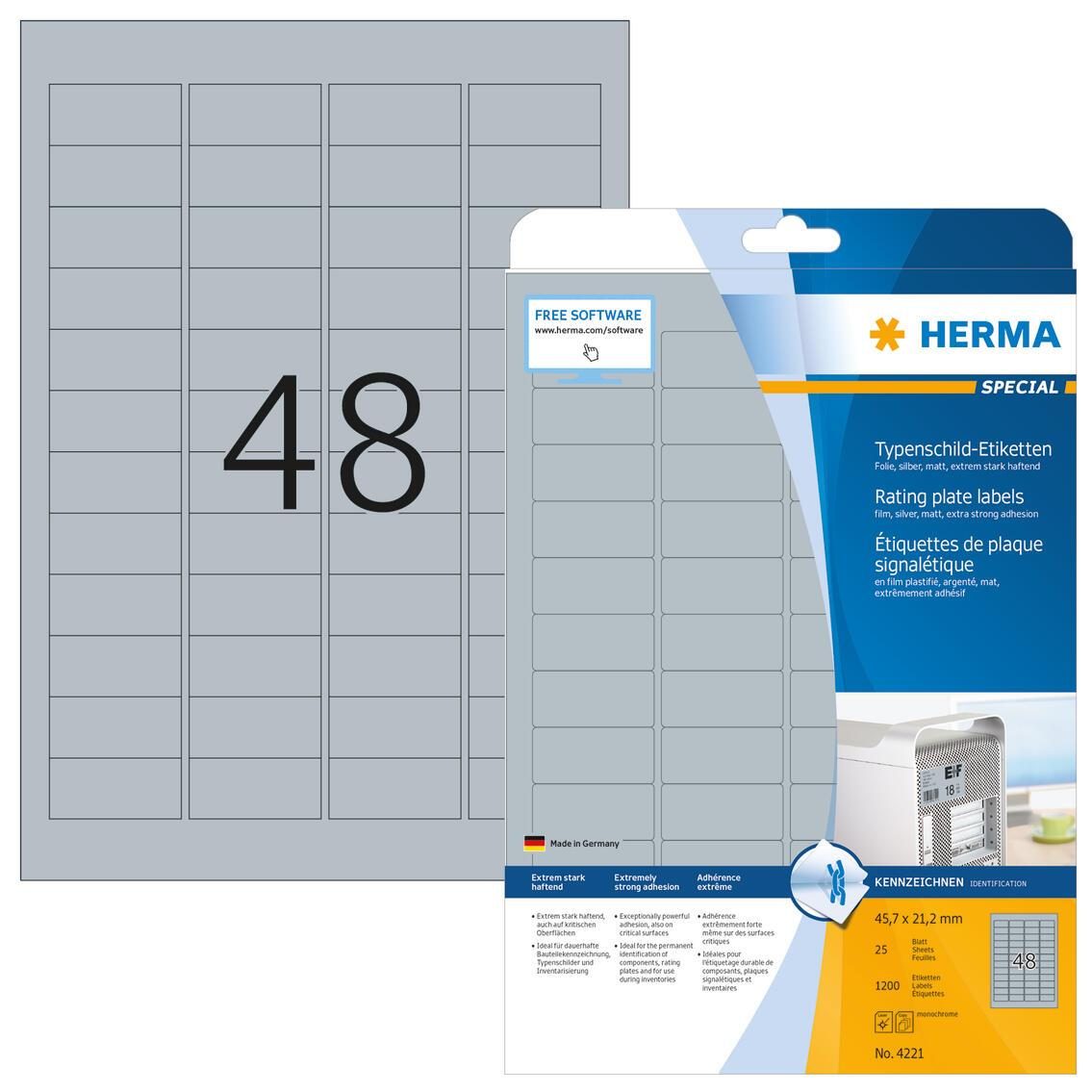 HERMA Typenschild-Etiketten Typenschild Etik.45,7x21,2 sil 45,7 x 21,2 mm Silber von HERMA