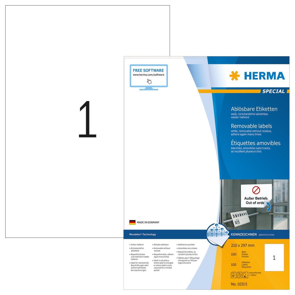 HERMA Universaletiketten 10315 210,0 x 297,0 mm weiß von HERMA