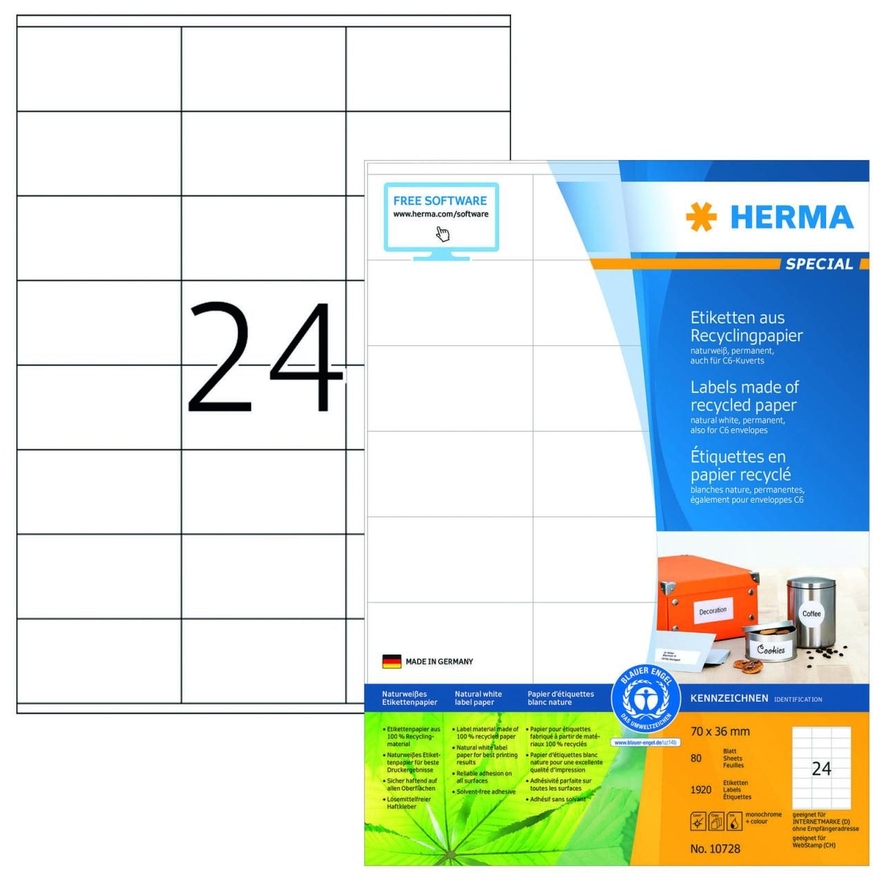 HERMA Universaletiketten 10728 70,0 x 36,0 mm weiß von HERMA