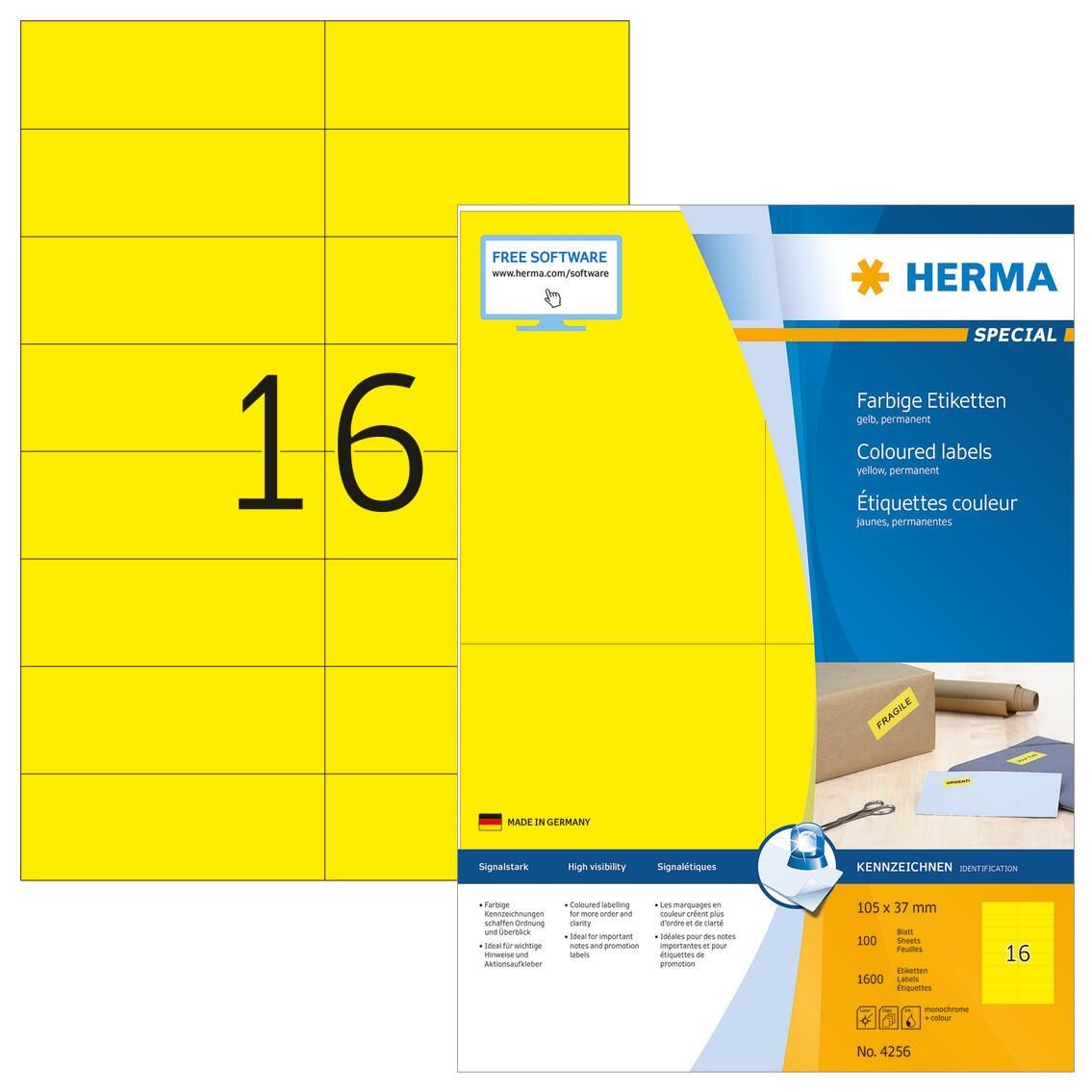 HERMA Universaletiketten 4256 105,0 x 37,0 mm Gelb von HERMA