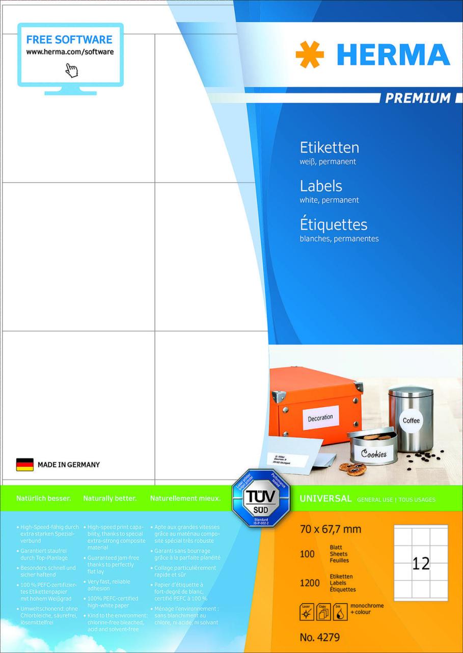 HERMA Etiketten 4279 weiß 70,0 x 67,7 mm HERMA Etiketten 4279 weiß 70,0 x 67,7 mm von HERMA