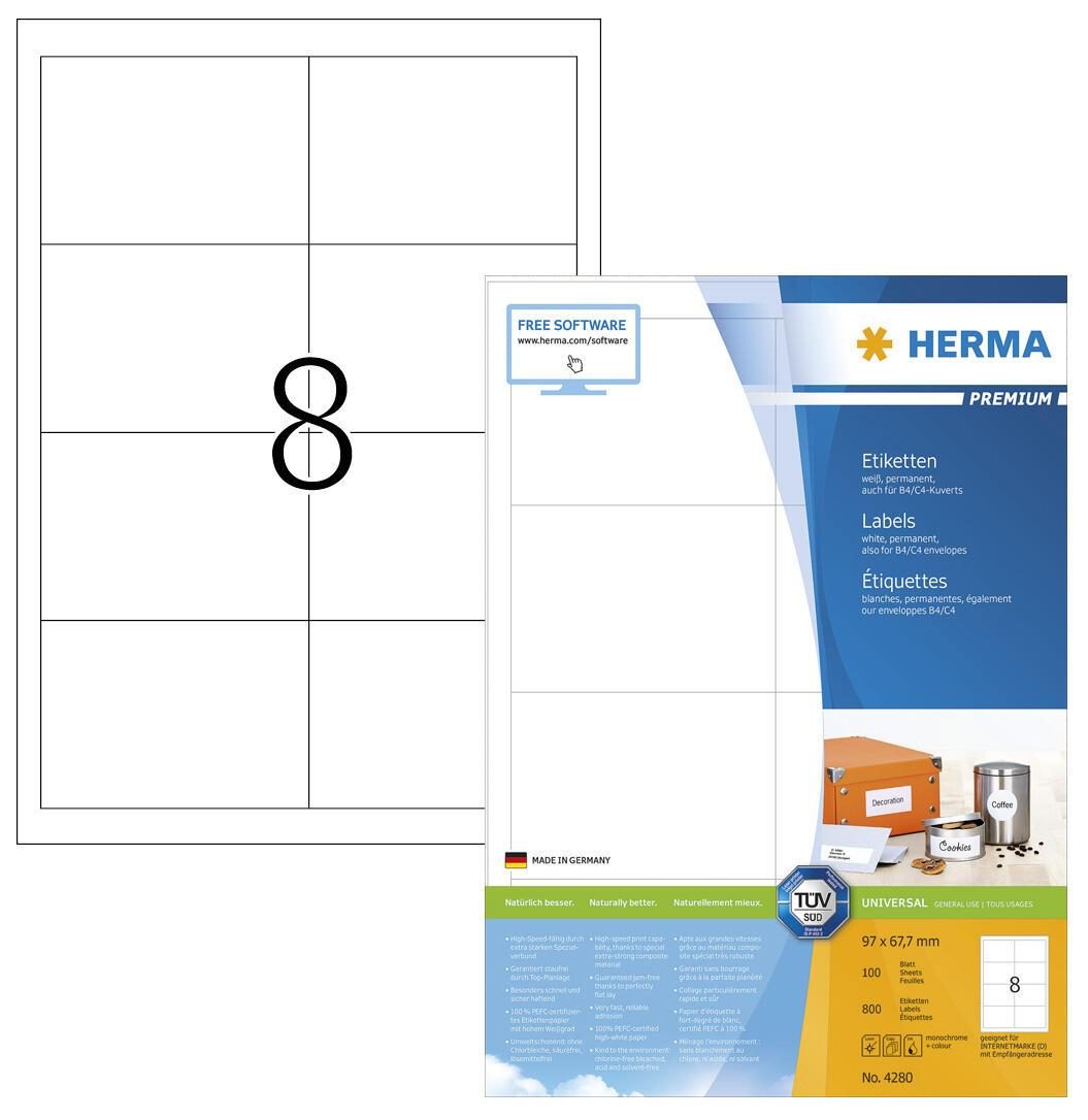 HERMA Etiketten 4280 weiß 97,0 x 67,7 mm HERMA Etiketten 4280 weiß 97,0 x 67,7 mm von HERMA