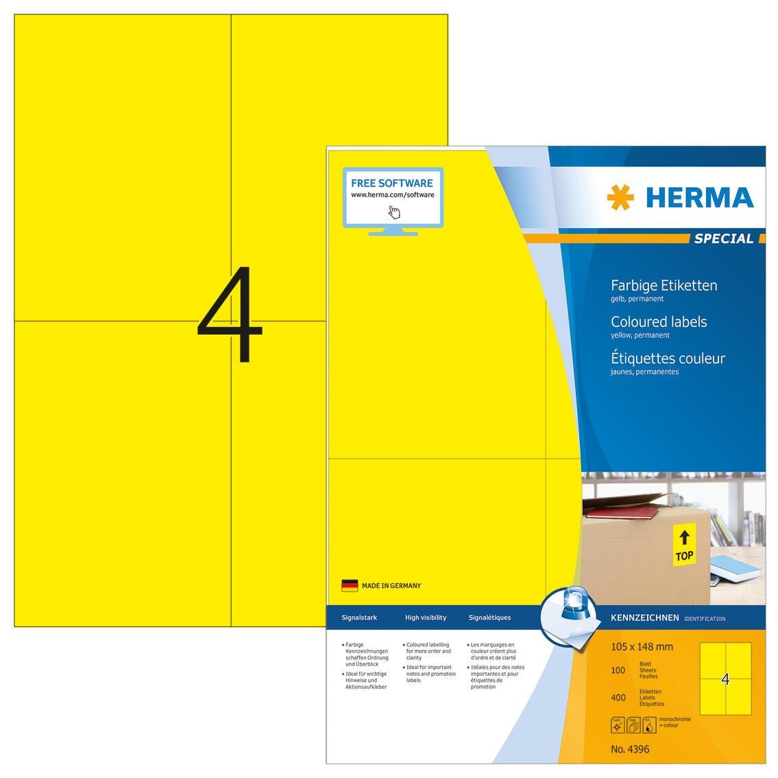 HERMA Universaletiketten 4396 105,0 x 148,0 mm Gelb von HERMA