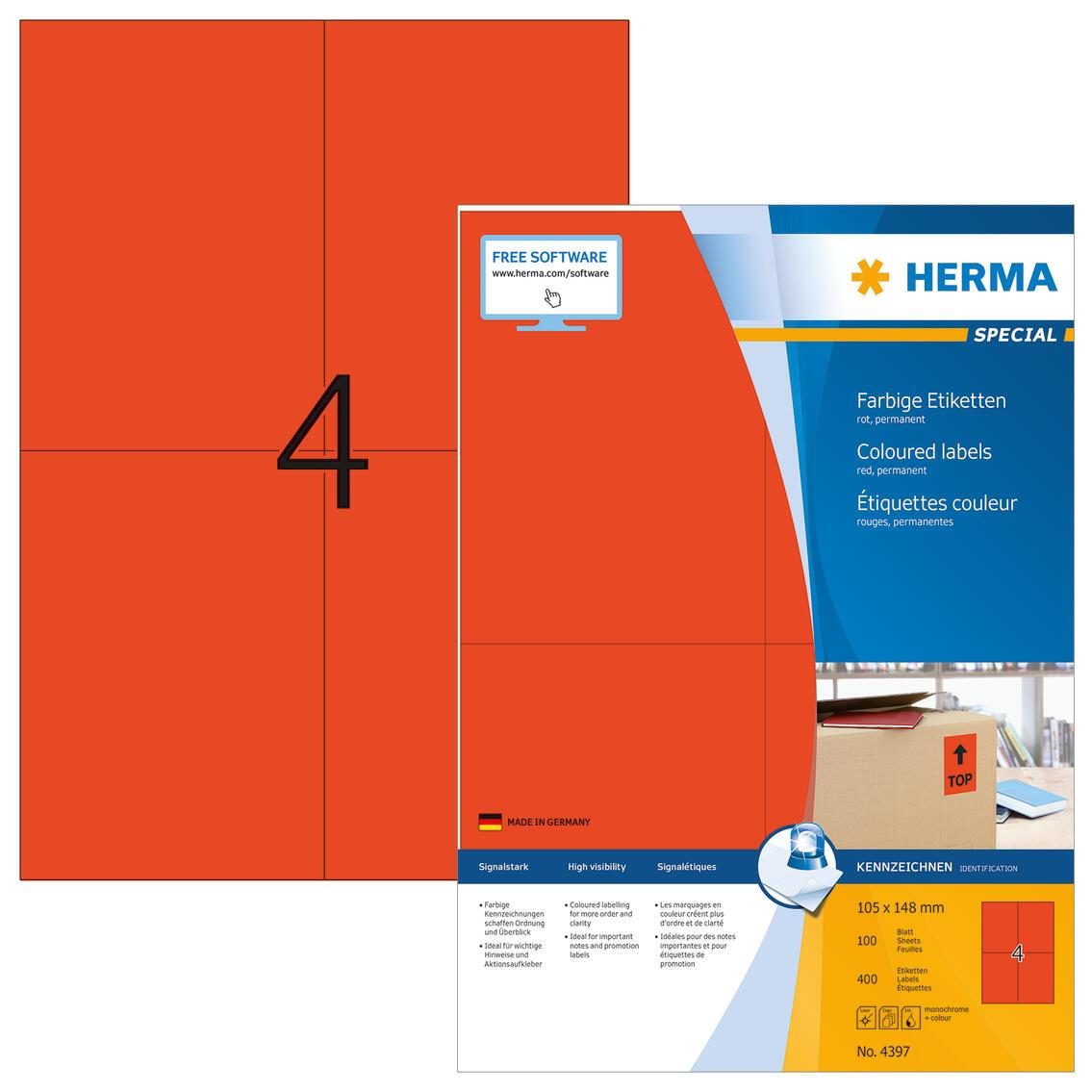 HERMA Etiketten 4397 rot 105,0 x 148,0 mm HERMA Etiketten 4397 rot 105,0 x 148,0 mm von HERMA