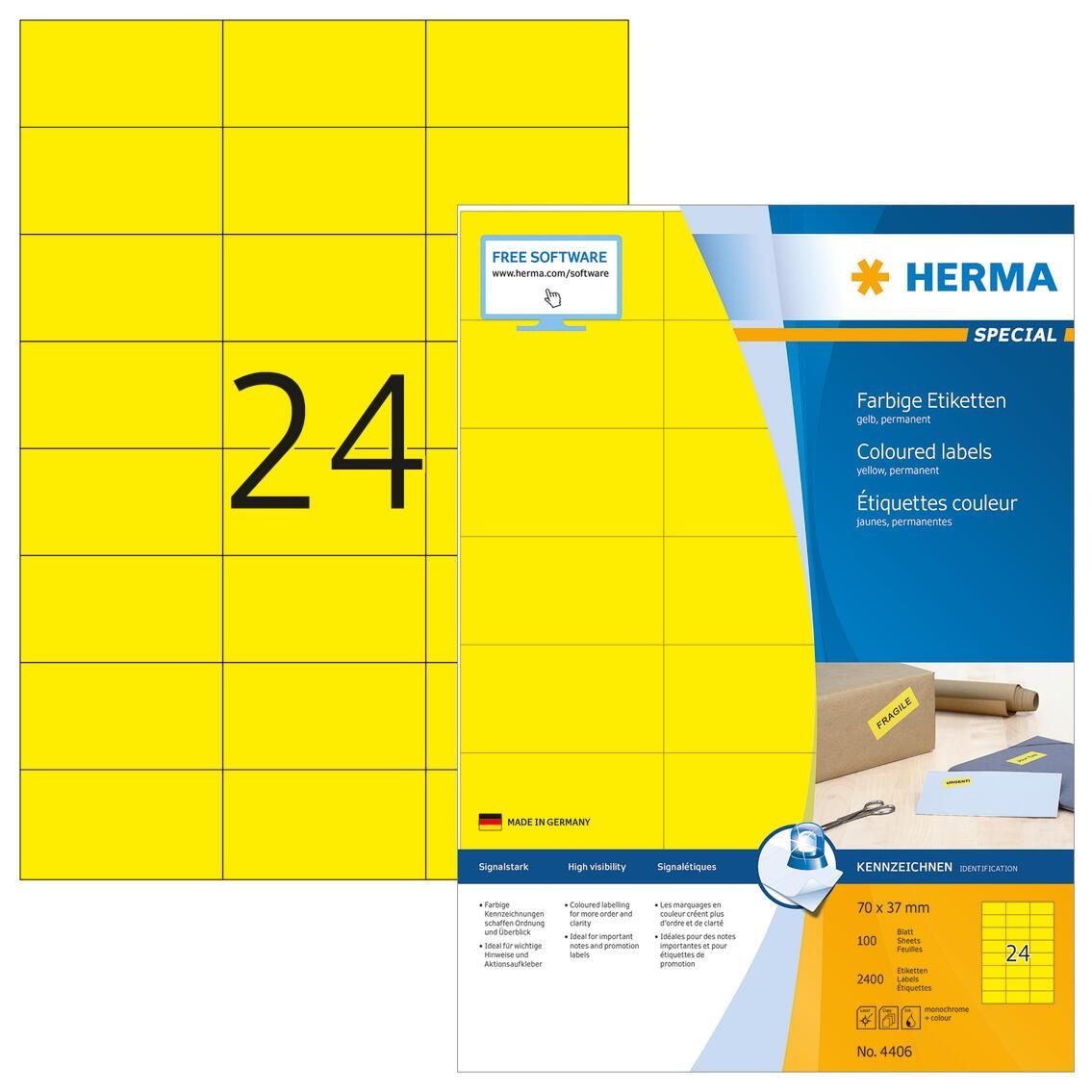 HERMA Etiketten 4406 gelb 70,0 x 37,0 mm HERMA Etiketten 4406 gelb 70,0 x 37,0 mm von HERMA