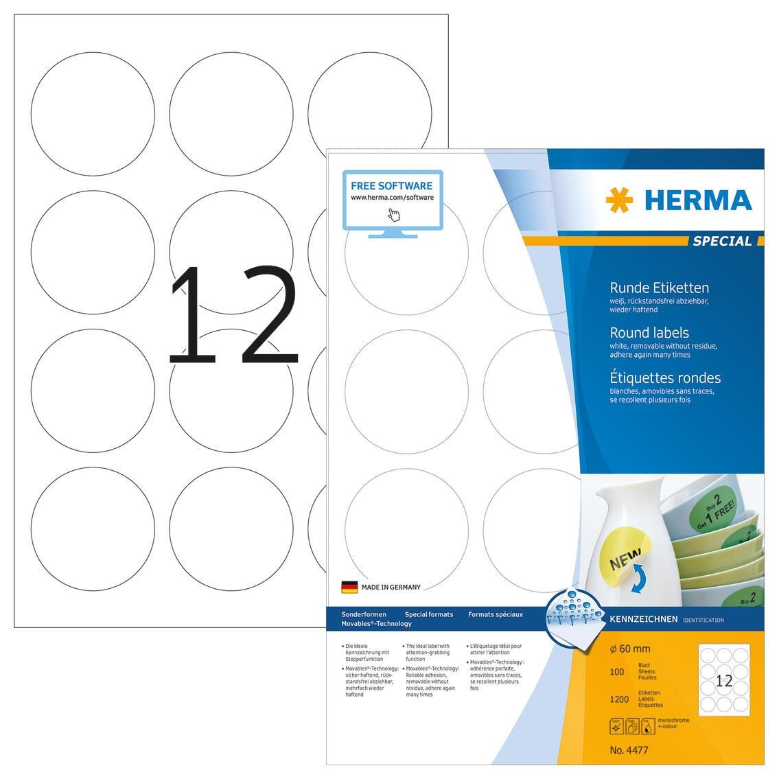 HERMA Universaletiketten 4477 60,0 x 60,0 mm weiß von HERMA